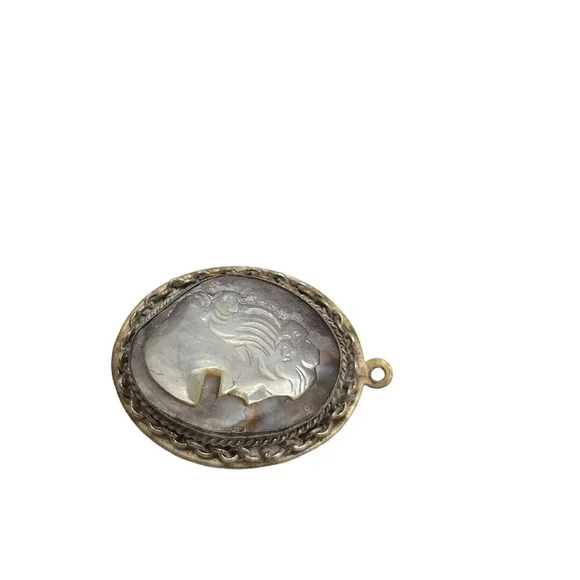 BC 800 Signed 800 Silver Mother of Pearl Carved Cameo Vintage - Picture 2 of 5